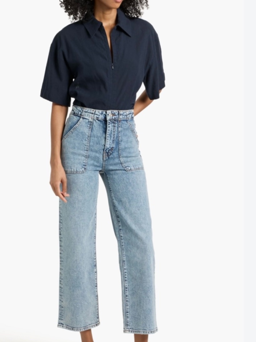 NWOT  FRAME DENIM The Wide Leg Modern Pocket Acid Wash Blue Utility Jeans Size 3